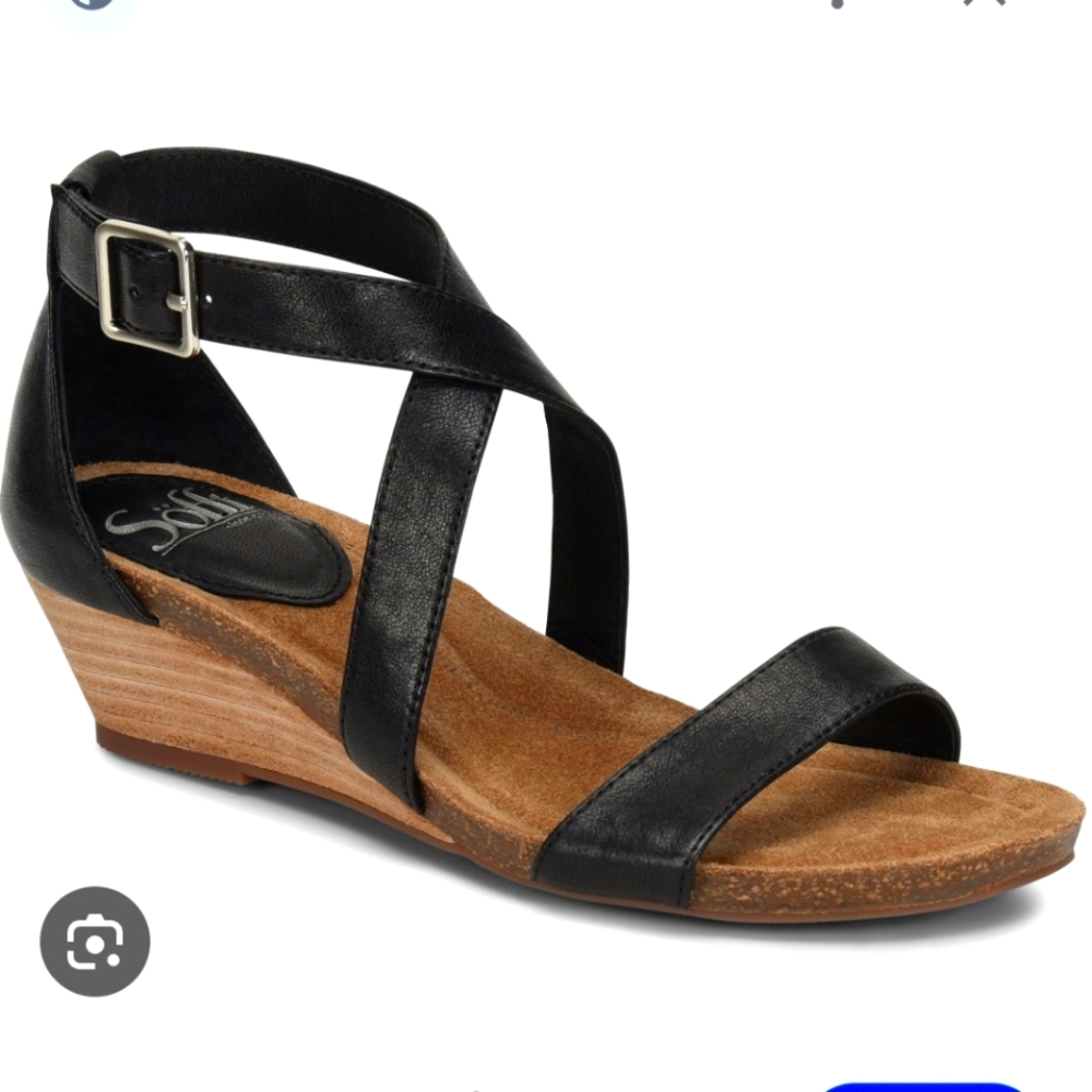 Sofft Black and Tan Leather Wedge Sandals